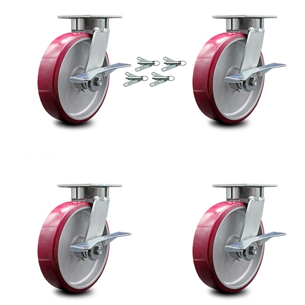 Service Caster 8 Inch Kingpinless Poly on Aluminum Caster Set with Brakes and Swivel Locks SCC SCC-KP30S820-PAR-SLB-BSL-4 - main